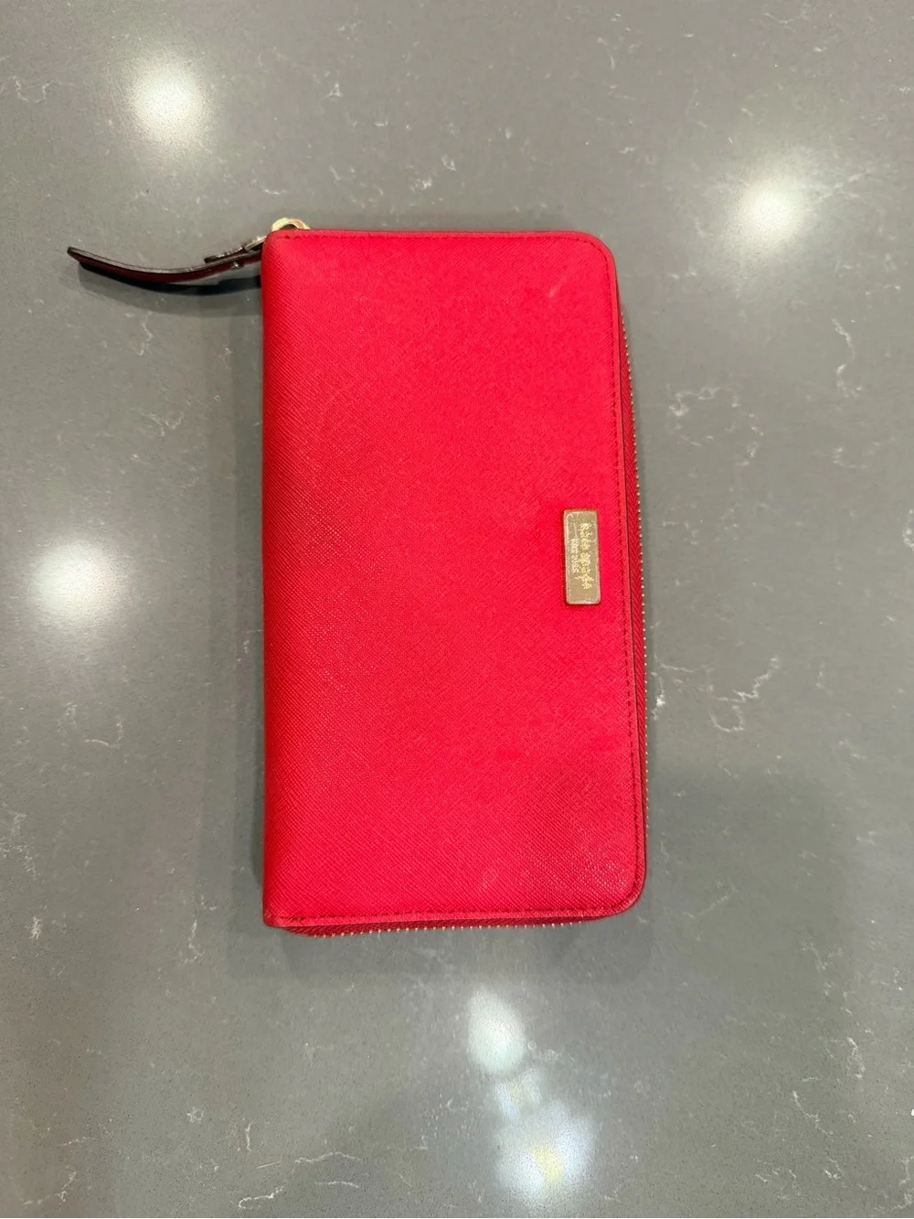 kate spade Red Zip Wallet with Gold Logo